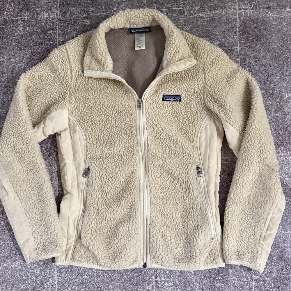 Women's Patagonia Natural Rice Paper White Retro X Deep Pile Bomber Jacket Sz XS